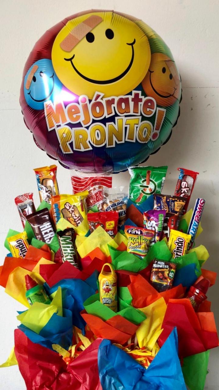 Arreglo de dulces get well Mejórate pronto "