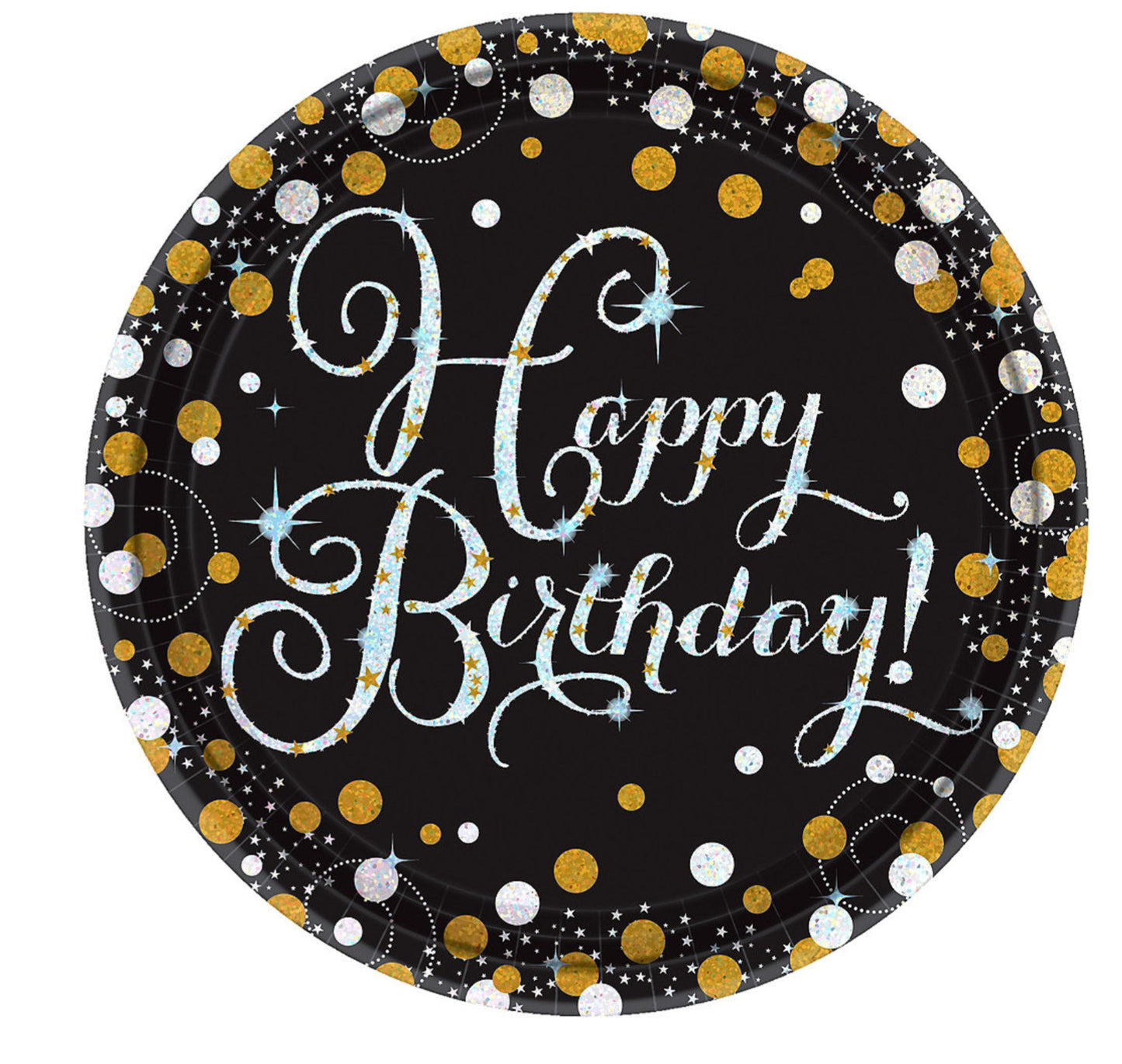 Plato de cumpleaños negro con dorado