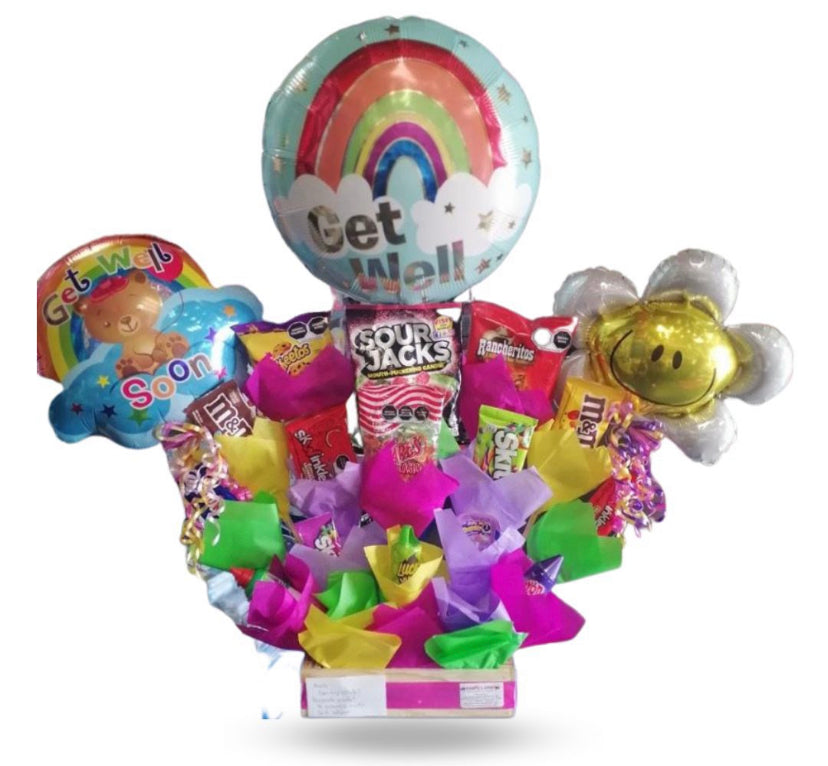 Arreglo con dulces y globo get well