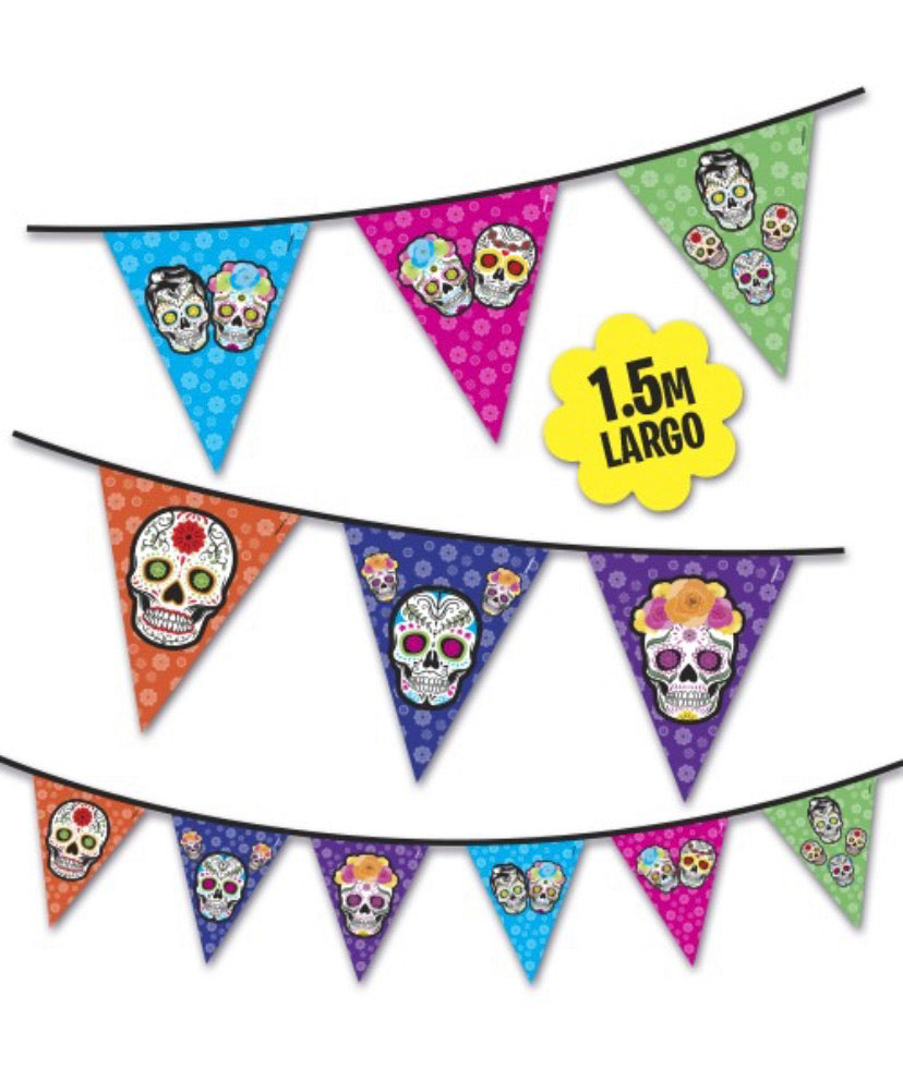 Bandera Decorativa Día De Muertos - Tela Poliéster, Diseño Tradicional Con Calaveras, Ideal Para Halloween O Altar