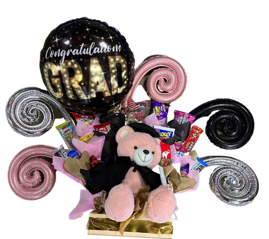 Arreglo dulces con peluche graduación