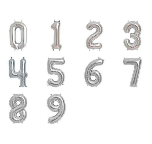 número plateado chico 14" inflado con aire