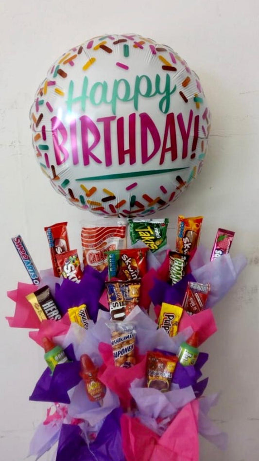 Arreglo de dulces "Happy Birthday"