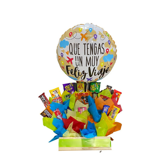 Arreglo de dulces feliz viaje